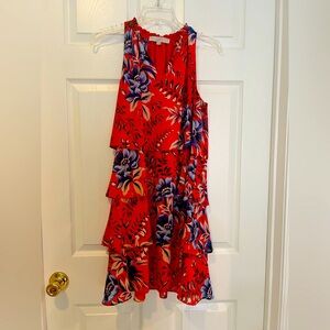 LOFT Floral Layered Tiered Orange and Blue Sleeveless Dress Size Medium